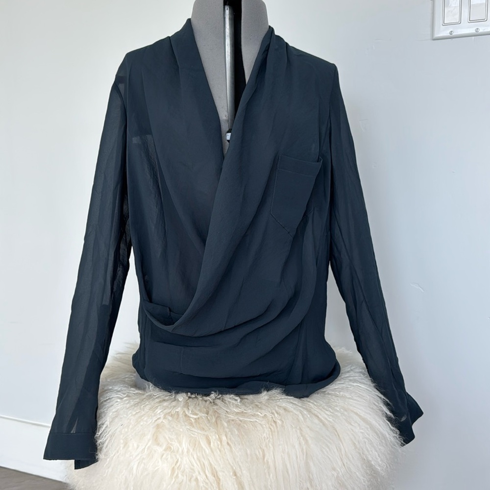 HELMUT LANG Tissue Silklike drape shirt blouse